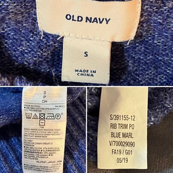 Old Navy Rib Knit Trim Marled Sweater Crew Neck Royal Blue S - Picture 9 of 11